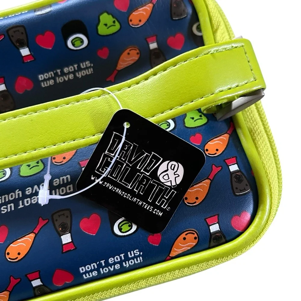 Vintage Y2K David & Goliath Kawaii Sushi Print Travel Makeup Bag Blue Green NWT